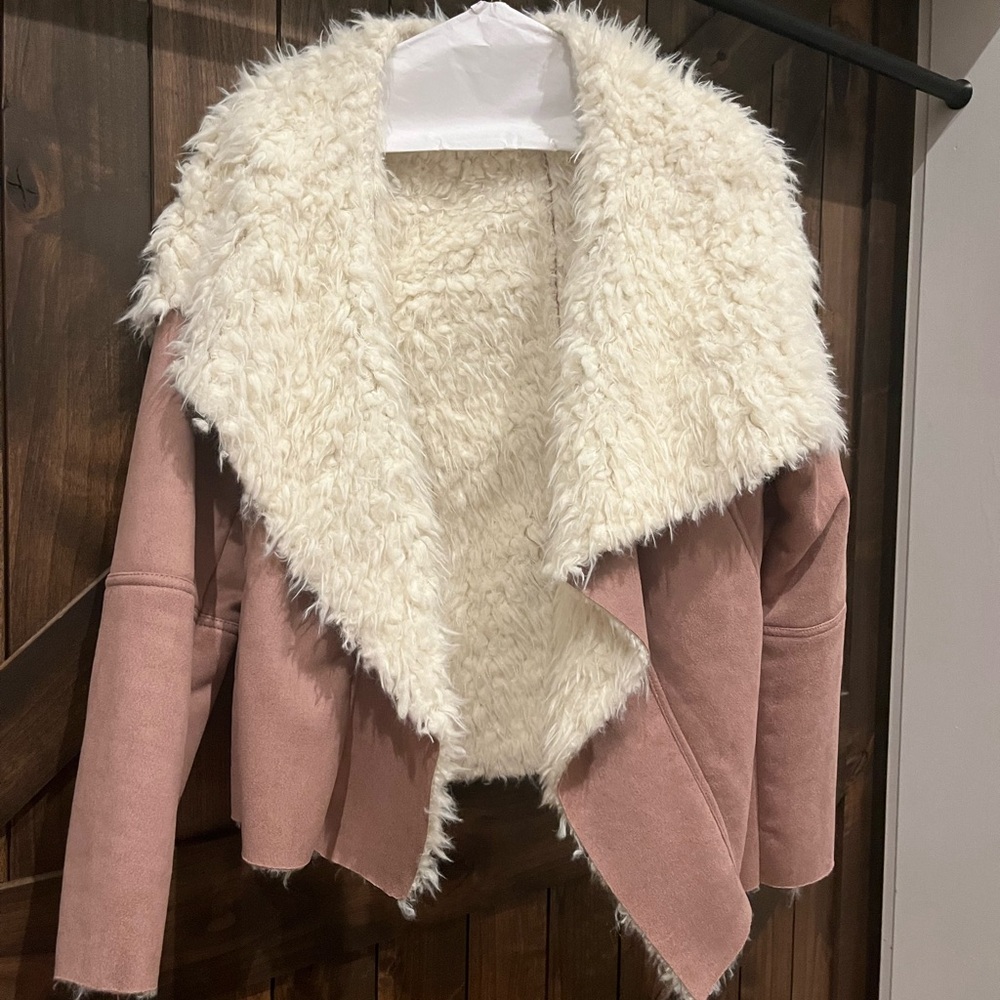 Versona suede and faux fur open cardigan. NWT